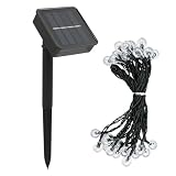 Guirnalda Solar Exterior LED 6,5M Impermeable IP65 con 30 Bolas de Cristal (1,7 cm), 8 Modos de Iluminación, Panel Solar Mejorado, Decoración para Jardín, Terraza, Balcones, Fiestas, Navidad