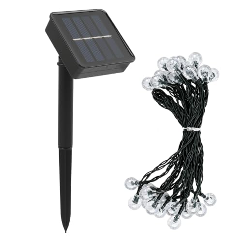 Guirnalda Solar Exterior LED 6,5M Impermeable IP65 con 30 Bolas de Cristal (1,7 cm), 8 Modos de Iluminación, Panel Solar Mejorado, Decoración para Jardín, Terraza, Balcones, Fiestas, Navidad