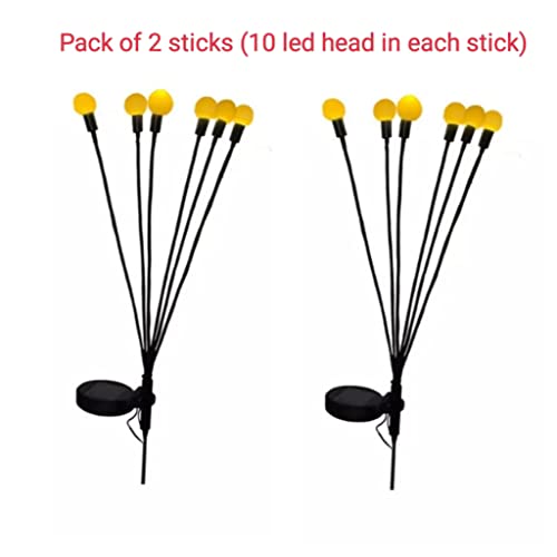 Khinda Solar Firefly for Garden,10 led Bulb in one Stick, Solar Powered Firefly Lights, Outdoor Solar Lights Pathway for Yard Decorations Landscape Warm White (Pack of 2 Sticks Total 20 led Bulb)