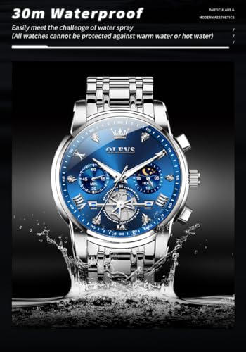 Image of OLEVS Mens Watches Luxury Diamond Calendar Stainless Steel Male Watches Business Dress Waterproof Luminous Fashion Watch for Men