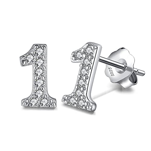 925 Sterling Silver Earrings Women's White zircon numbers 0-9 stud earring Fashion for Young Girls Gift Unique Aesthetic,1