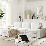 HALLYBEE 101' Modular Sectional Sofa Convertible L Shaped Couch with Storage Ottoman Chenille White Couch with Chaise Comfy Sectional Couches for Living Room Apartment Office