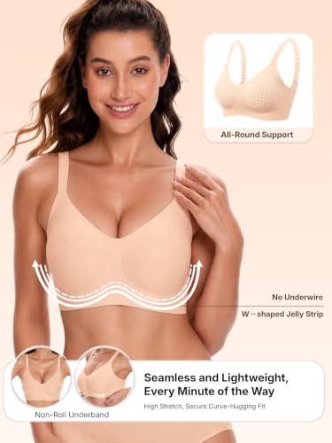 COCOMARTS Jelly Bras for Women No Underwire Seamless Push Up Bra,Skin,L - image 2