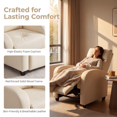 Image of Manual Massage Recliner Chair, Oversized Lazy Boy Reclining Sofa with 8 Massage Modes, Adjustable Backrest & Extended Footrest, Ergonomic Single Recliner Couch for Living Room, Bedroom, Beige