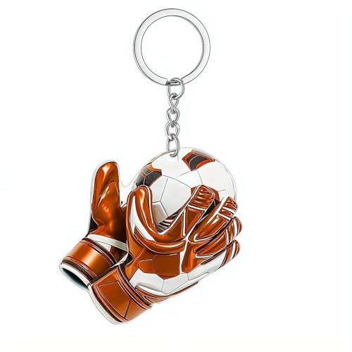 Goalkeeper Glove Keychain, Soccer Goalie Keyring with Football, Acrylic Sports