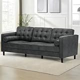 Lesofair 84 Inches Suede Leather Couch with Bolster Pillows, Comfy 3 Seater Sofa with Tufted Back Cushions, Modern Couch with Sturdy Legs for Living Room, Office, Bedroom, Grey