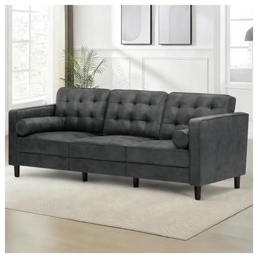 Comfy 84-Inch Suede Leather Sofa