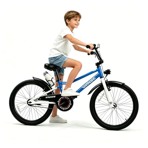 Image of WinHope Kids Bike with Headlight, 12-20 Inch Pedal Bike for 2-12 Boys Girls | Steel Frame with Training Wheels Water Bottle | Dual Brake for Summer Outdoor Riding | Birthday Gift for Toddlers
