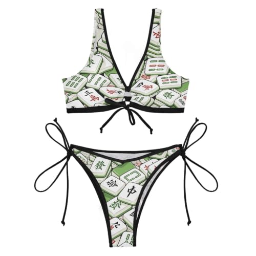 Bikini de cuerda ajustable Mahjong verde para un bronceado sin marcas 4