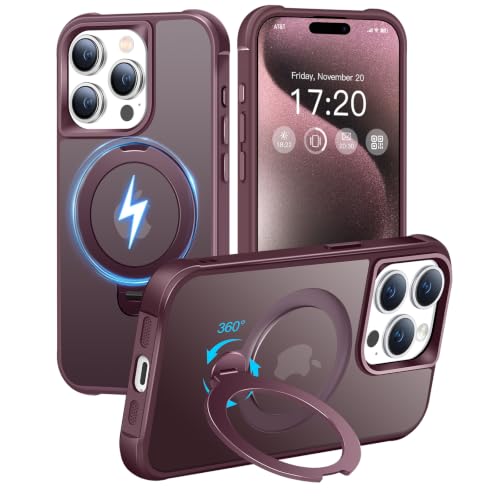 HuwaiH 360° Rotatable Magnetic Stand Case for iPhone 15 pro max, Wine Red