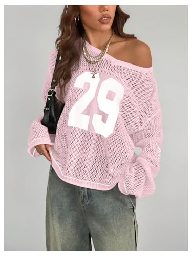 Image of BEAUDRM Women's Y2k Tops Oversized Crochet Jersey Shirts Graphic Streetwear