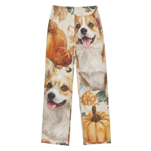 Corgi Dog Pumpkins Boys Long Pants Soft Trousers Elastic Waist Kids Lounge Bottoms with Pockets S-XL