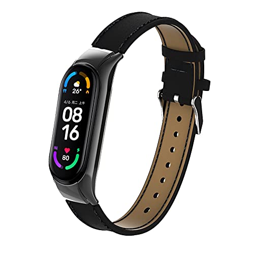 BDIG Bracelet de Cuir pour Xiaomi Mi Band 5 & MiBand 6, Bracelet de Rechange pour Montre Connectée en Cuir Accessoires de Remplacement Strap Compatible pour...