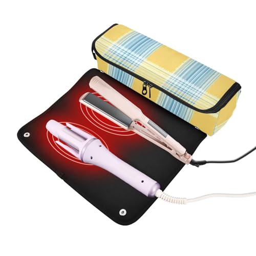 Bolsa de Viaje Grande GuoChe para Planchas de Pelo con Mat de Resistencia al Calor a Cuadros Azul y Amarillo miniatura 4
