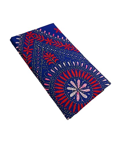 Image of SHRISTI CLOTHINGS Women's Hand Embroidered Cotton Silk Kantha Stitch Saree with Blouse Piece (SB4200924 BLUED75)