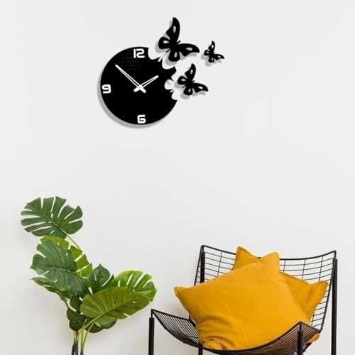 Image of cozyloom Butterfly Design Analog Wall Clock for Living Room Bedroom Hallway Home Wall Decor Modern Decorative Wall Mounted Clock for Home Office Interior Decoration