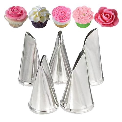 WishesMar 5 Piezas Flores Pétalo Boquillas de Acero Inoxidable Set para Pastelera - Boquillas de Pastelería para Crema de la Torta, Decoracion de Pasteles, Galletas, Cupcakes