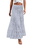 Zeagoo Women's Summer Boho Floral Maxi Skirts Casual Flowy Tiered A-Line Elastic Waist Floral Print Skirt