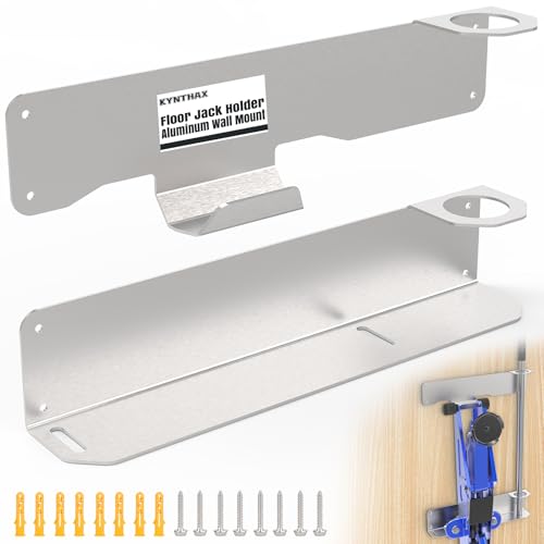 KYNTHAX 1.5-3 Ton Aluminum Floor Jack Holder Wall Mount, Low Profile Racing Jacks Holder, Trailer Aluminum Jack Mount with Handle Loops, Fits Single or Dual Front Wheel Jacks