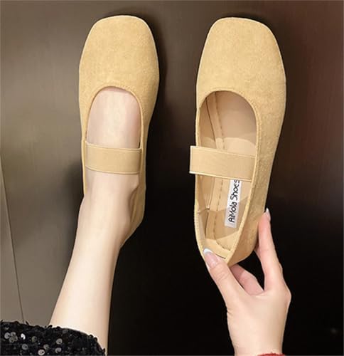 Suede Ballet Flats for Women Soft Square Toe Shoes Mary Jane Flats Slip On Leather Comfortable Ballerina Shoes2