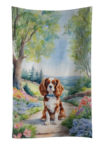 Caroline's Treasures Cavalier Spaniel Spring Path Kitchen Towel Dish Cloths Guest Hand Towel Decorative Bathroom Towel for Face,Tea, Dishcloth, Kitchen and Bath