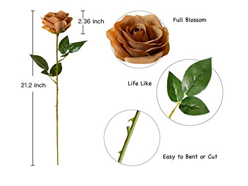 Duhouse 10Pcs Fake Roses Artificial Silk Flowers Faux Rose Flower Long Stems Bouquet For Arrangement Wedding Centerpiece Party Home Kitchen Decor (Coffee) #TOP4