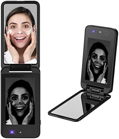 Compact & Portable UV Mirror, Travel Makeup Mirror with UV Camera for Testing Sunscreen, 4 Inch Rechargeable Vanity Mirror Handheld Double-Sided Pocket Mirror for Skin Protection