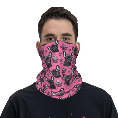 Neck Gaiters for Men Women - French Bulldog Pink Cake Print Head Scarf Balaclava Face Neck Scarf Mask Cover Bandana3