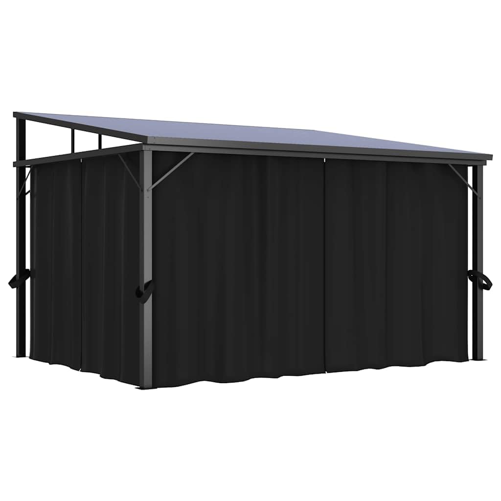Pawilon ogrodowy z zasłonami, 405 x 294 x 244 cm, antracytowy, z aluminium i stali, odporny na działanie promieni UV, z 4 ścianami bocznymi, na taras, imprezę w ogrodzie, grillowanie i imprezy