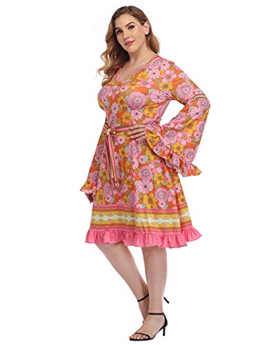 HDE Plus Size Bell Sleeve Dress Boho Vintage Hippie A line 70s Pastel Goth Witch3