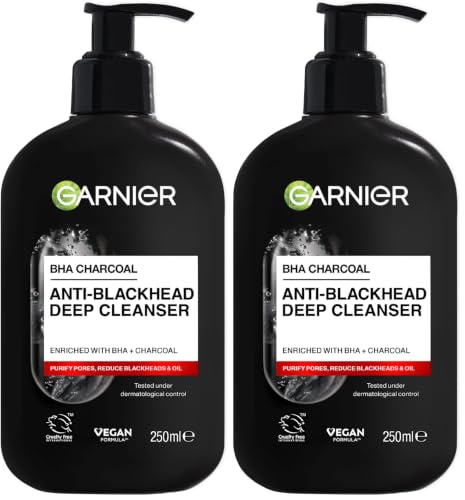 Image of Garnier Pure Active BHA + Charcoal Anti-Blackhead Deep Face Cleanser, 250ml (Pack of 2)