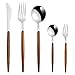 Zestaw sztućców dla 4 osób, ze stali nierdzewnej, ciężki, rustykalny, 20-częściowy, kute sztućce z drewnianymi uchwytami, srebrny, 20 szt