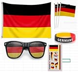 Doukesh 24 Stück Fussball Wm 2026 Deutschland Deko Set Deutsche Flagge Deutschland Brille Armband Temporäres Tattoo Aufkleber Deutschland Fanartikel Geeignet für Wm Fussball 2026 Dekorationen