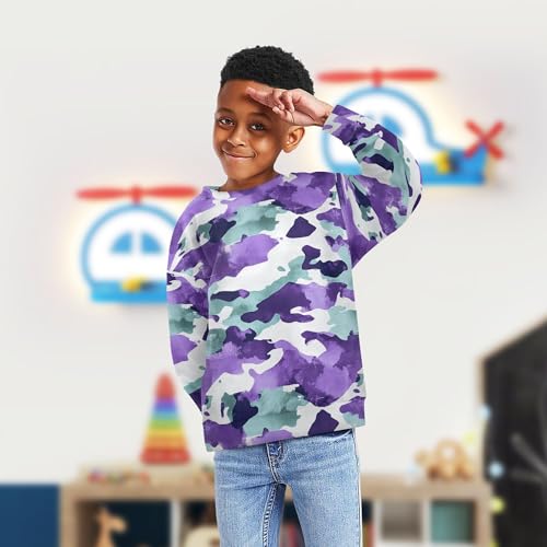 JUNZAN Army Purple Camouflage Little Kids Hooded Sweatshirt Crewneck Sweatshirt With Hoodie Party 4T4
