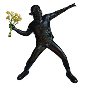 Banksy Figure Sculpture,Decorative Figures,Flower Boy Statue,Decoration Living Room,Abstract Sculpture,Home Store Decoration,Modern Living Room Ornaments（Black）