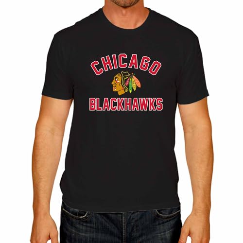 Wright & Ditson NHL Adult Game Day Unisex T-Shirt - 100% Cotton - Tagless Short Sleeve Hockey Tee - Comfortable & Lightweight (Chicago Blackhawks - Black, X-Large)