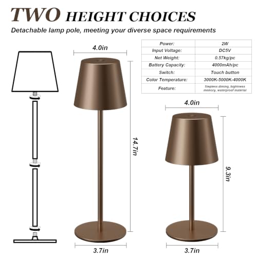 Image of Kakanuo Brown Cordless Table Lamp Rechargeable, Battery Operated