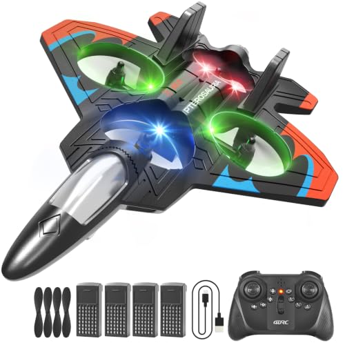 Image of 4DRC V32 Foam RC Plane Drone with 4 Batteries, 80 Mins Long Flight RC Airplane Helicopter Fighter Jet for Kids Adults 8-16, 360 Flip Stunt Altitude Hold RC Airplane Helicopter Toy Gift for Beginners