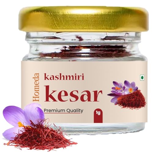 Homeda Saffron Threads, Pure Saffron Spice - Kesar Safron for Cooking, Azafran Para Cocinar Safran Seasoning - Premium Kasmiri Zafran for Tea, Rice, Paella, Golden Milk (1 gram / .035 oz)