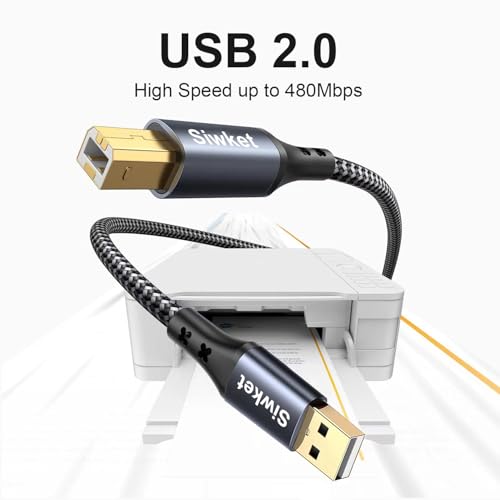 Siwket USB Druckerkabel 5M, USB A auf B Drucker Kabel,USB 2.0 Typ B Kabel Hochgeschwindigkeits-Scanner kompatibel mit Lexmark, Dell, HP… – Ansicht 2