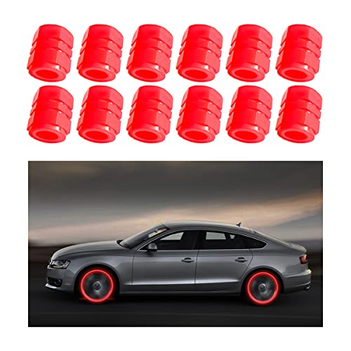 Fluorescent Car Tire Valve Stem Caps, 12Pcs Auto Luminous Illuminated Wheel Valve Cover, Corrosion Resistant Glow In The Dark, Car Decor Accessories For Motorcycles, Suv, Trucks, Car (Red) #TOP6
