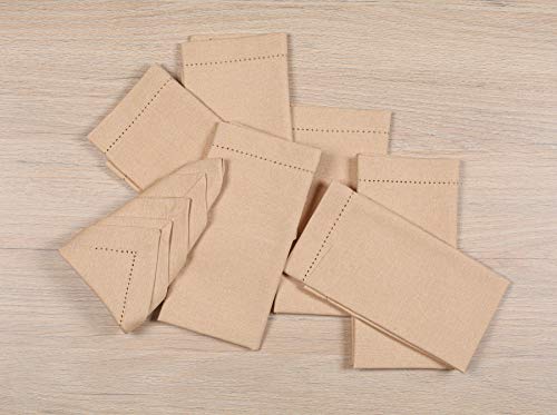 Cloth Napkins,Hemstitched Cotton Napkins,Mitered Corner Dinner Napkins Cloth,Dinner Napkins,Cloth Napkins Set Of 12 Cotton Perfect For Xmas, Harvest, Thanksgiving,Family Gatherings- 18X18 Inch- Beige #TOP1