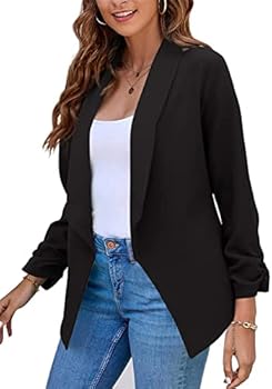 YMING Dames Korte Blazer Bureau Strickjack Open Voorzijde Lange Ärmel Pakjes Blauw S YMING Dames Korte Blazer Bureau Strickjack Open Voorzijde Lange Ärmel Pakjes Blauw S