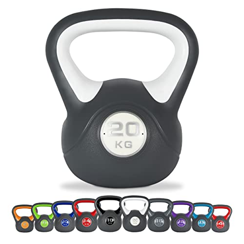 Msports Kettlebell de 2 à 20 kg avec poster d'exercice, 20 kg - Blanc.