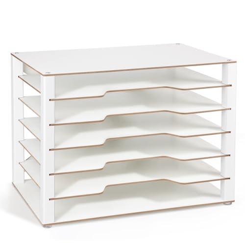 Image of Yumkfoi Construction Paper Organizer 12 inch x 18 inch, 6-Tiers Paper Organizer Storage, Wooden Desktop Organizer, Letter Tray for Office, Home, Classroom