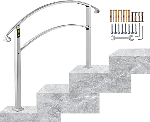 VEVOR Wrought Iron Outdoor Step Handrail, White, Transitional Style, Powder Coated Finish, Fits 1 or 3 Steps, Sturdy & Secure Grab Bar for Family Safety by VEVOR - Used condition - CA$55.02
