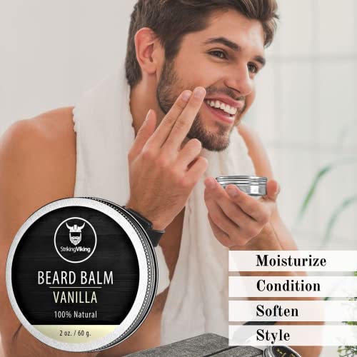 Striking Viking Vanilla Beard Balm - Styles, Strengthens & Softens Beards And Mustaches - Natural Beard Conditioner Wax With Organic Shea Butter, Tea Tree, Argan & Jojoba Oils And Vanilla Scent #TOP1