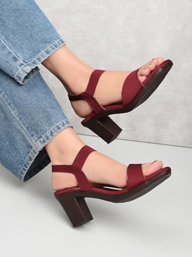 Image of XE Looks Women's Trendy Block Heels | Open-Toe Sandals with Elastic Support | Anti-Skid Sole & Cushioned Footbed Block Heels For Girls & Women