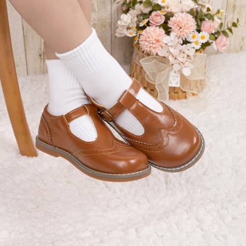 Image of Boy's Girl's Classic T-Strap Dress Shoes Wedding Party Church School Uniform Oxford for Toddler /Little Kid