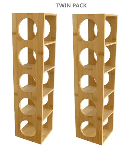 Bamboo Stackable Wine Rack | Horizontally or Vertically | 5 Bottle Organiser Wine Racks Free Standing | Counter Top Bottle Stand Holder for Home Bar, Kitchen, Cabinets (Twin Pack) - Image 5